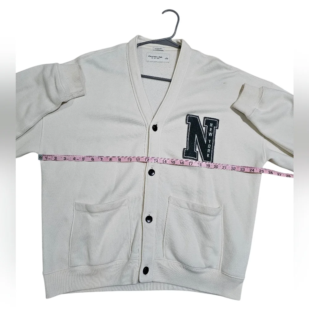 Abercrombie & Fitch Mens Oversized Soft Fleece Varsity Cardigan L New York Patch - Picture 7 of 8